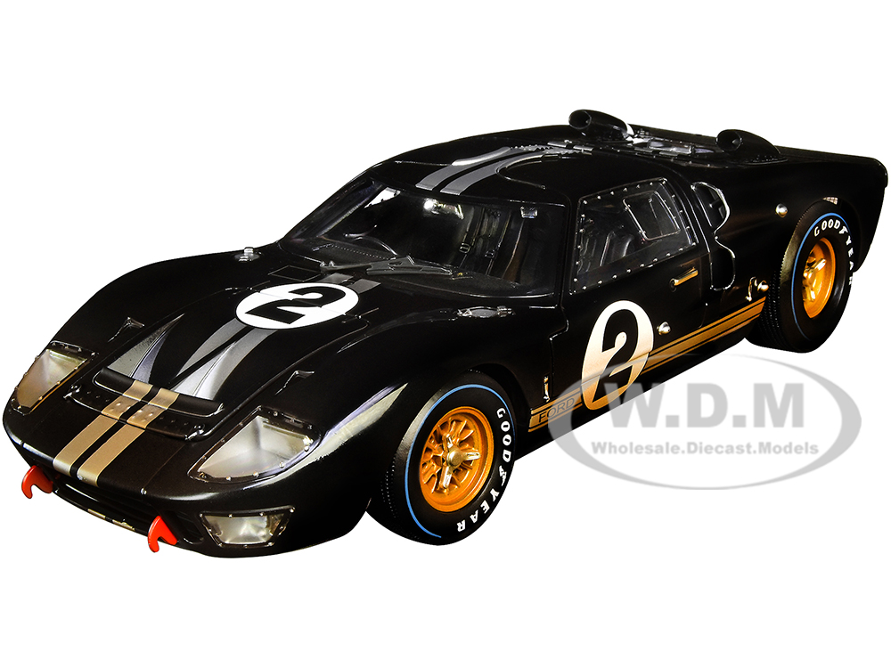 1966 Ford GT-40 MK II 2 Black with Silver Stripes After Race (Dirty Version) 1/18 Diecast Model Car by Shelby Collectibles