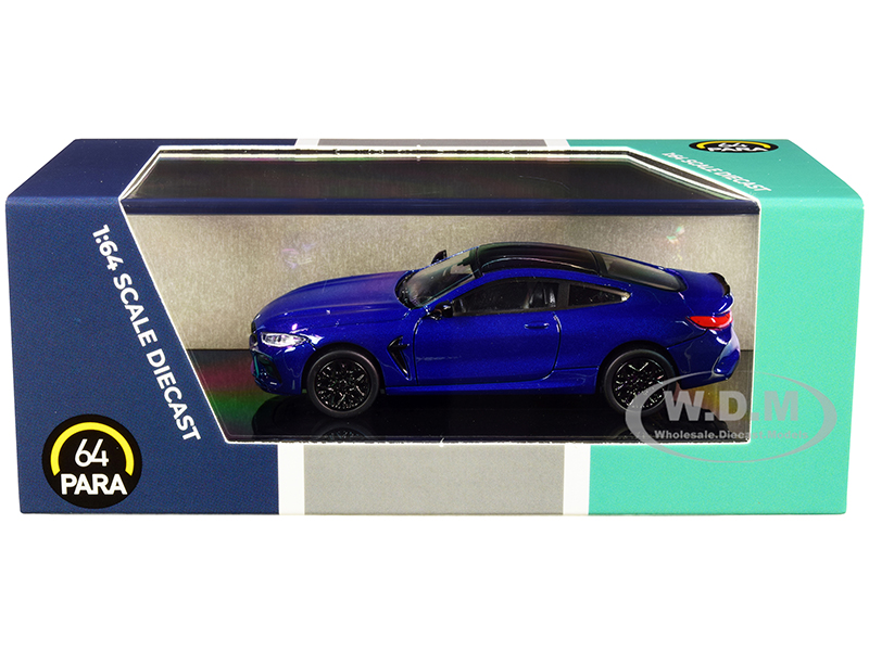 BMW M8 Coupe Marina Bay Blue Metallic with Black Top 1/64 Diecast Model Car by Paragon Models