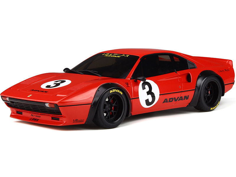Image of Ferrari LB Works 308 3 "ADVAN" Red with Black Wheels 1/18 Model Car by GT Spirit