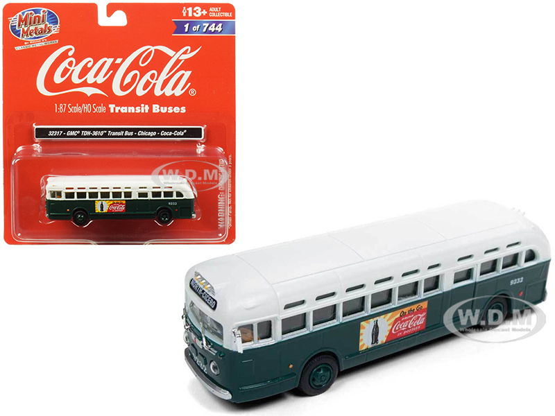 Gmc Tdh-3610 Transit Bus (chicago) "coca Cola" Green With White Top 1/87 (ho) Scale Model By Classic Metal Works