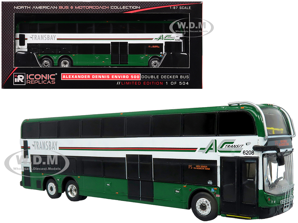 Alexander Dennis Enviro 500 Double Decker Bus AC Transit / Transbay Green and White North American Bus & Motorcoach Collection Limited Edition to 504 pieces Worldwide 1/87 (HO) Diecast Model by Iconic Replicas