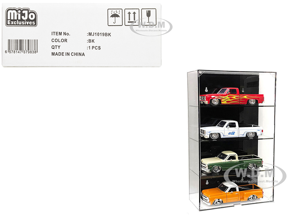 Showcase 4 Car Display Case Wall Mount with Black Back Panel 
