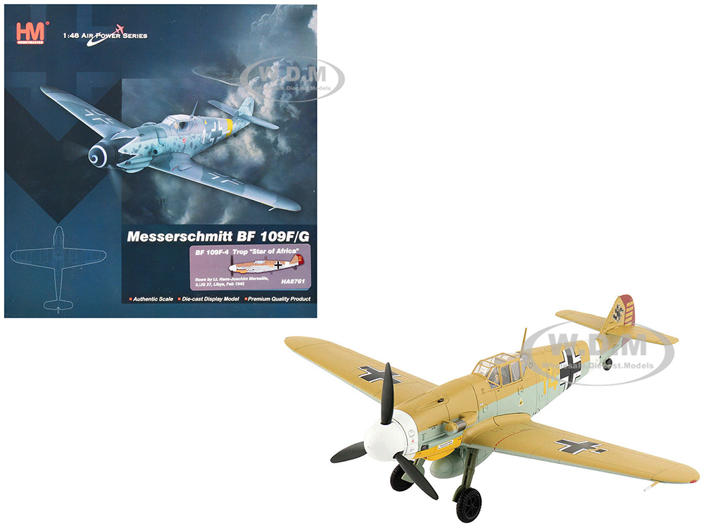 Messerschmitt BF 109F/G Fighter Aircraft Star of Africa Lt. Hans-Joachim Marseille Libya (1942) German Luftwaffe Air Power Series 1/48 Diecast Model by Hobby Master