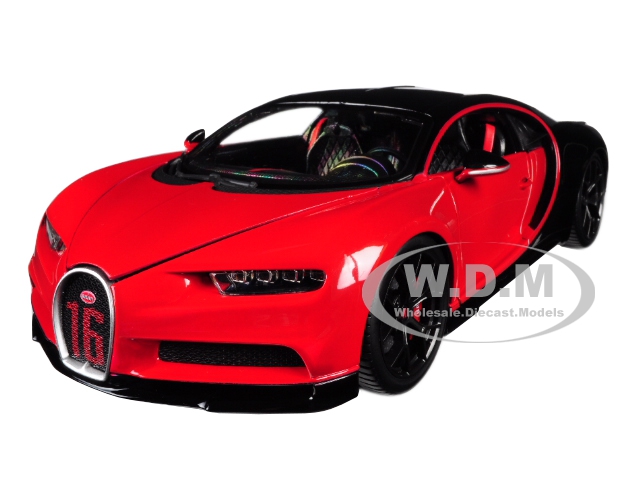 Image of Bugatti Chiron Sport "16" Red and Black 1/18 Diecast Model Car by Bburago