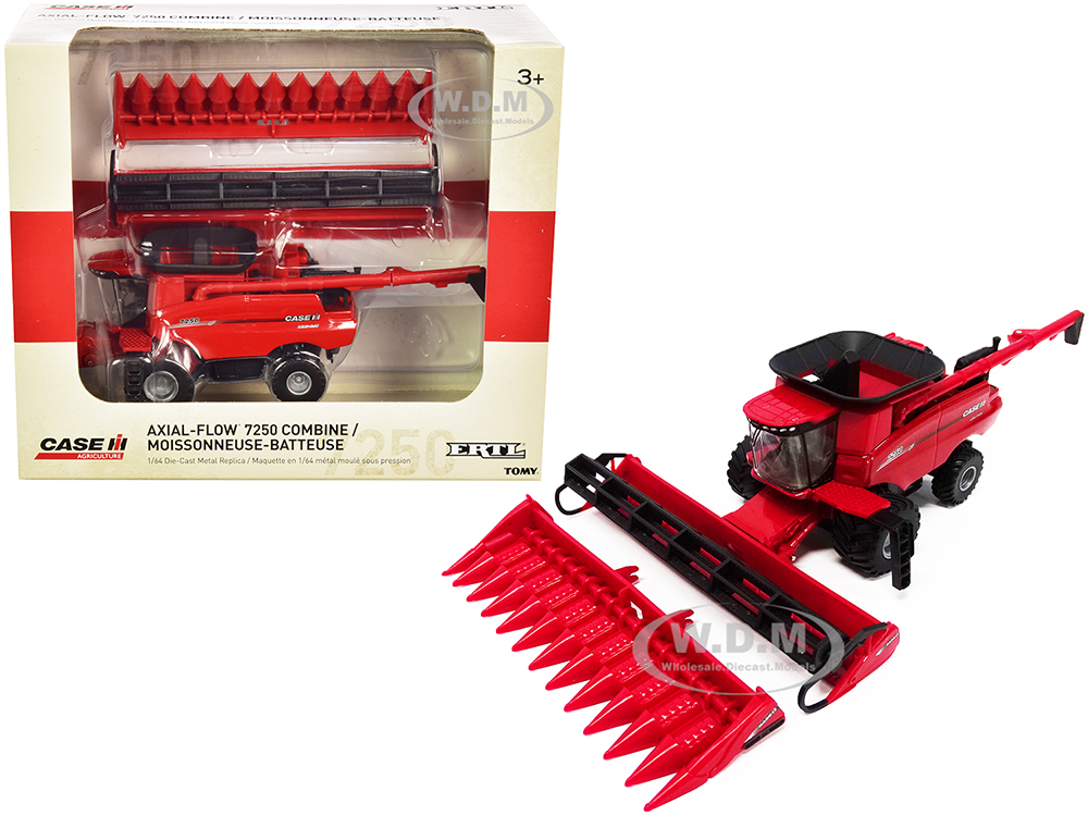 Case IH 7250 Axial-Flow Combine with Folding Auger and 12-Row Corn Head and Draper Grain Head "Case IH Agriculture" 1/64 Diecast Model by ERTL TOMY