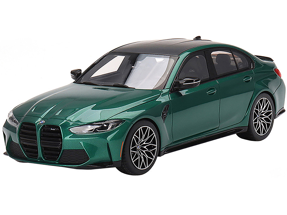 BMW M3 Competition (G80) Isle of Man Green Metallic with Carbon 1/18 Model Car by Top Speed