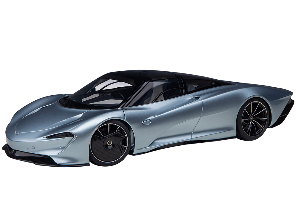 McLaren Speedtail Frozen Blue Metallic with Black Top and Suitcase Accessories 1/18 Model Car by Autoart