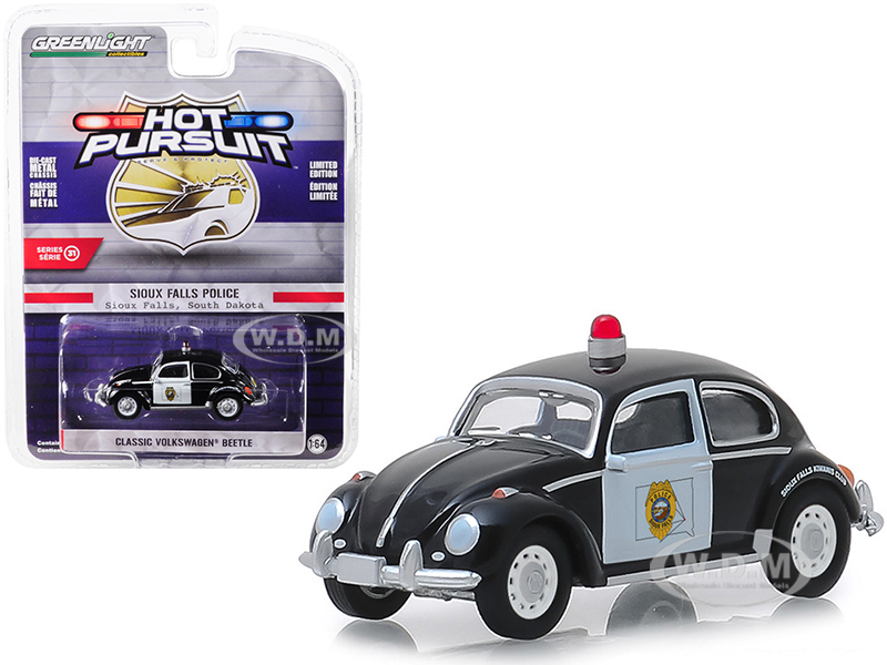Classic Volkswagen Beetle "sioux Falls South Dakota Police" Black And White "hot Pursuit" Series 31 1/64 Diecast Model Car By Greenlight