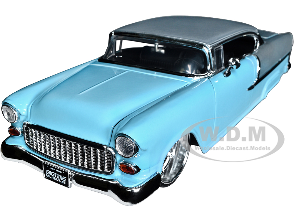 1955 Chevrolet Bel Air Light Blue and Silver Metallic Bad Guys Bigtime Muscle Series 1/24 Diecast Model Car by Jada