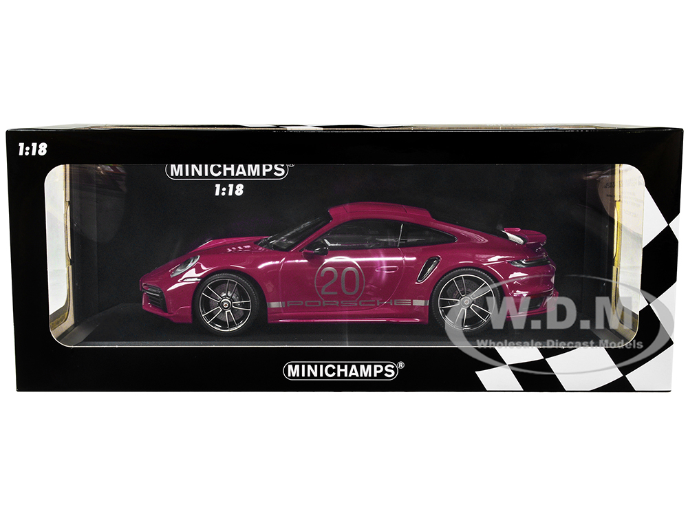 2021 Porsche 911 Turbo S with SportDesign Package 20 Red Violet with Silver Stripes Limited Edition to 504 pieces Worldwide 1/18 Diecast Model Car by