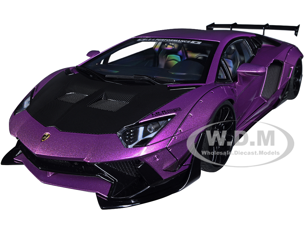 Lamborghini Aventador Liberty Walk LB-Works Viola SE30 Purple Metallic with Carbon Hood Limited Edition 1/18 Model Car by Autoart