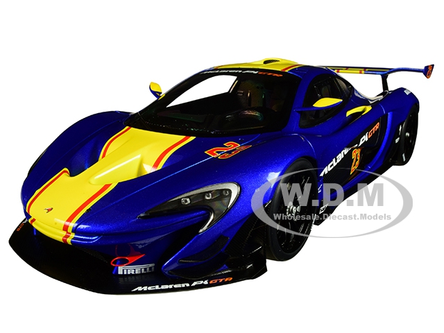 Mclaren P1 GTR 23 Metallic Blue with Yellow Stripe 1/18 Model Car by Autoart