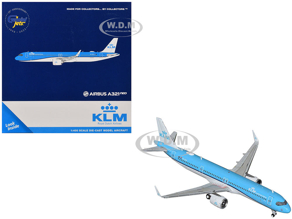 Airbus A321neo Commercial Aircraft "KLM Royal Dutch Airlines" (PH-AXA) Blue and White 1/400 Diecast Model Airplane by GeminiJets