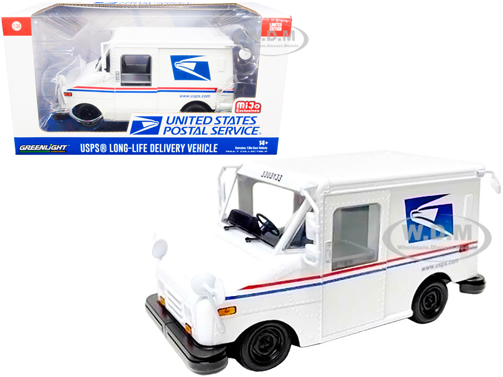 USPS LLV Long Life Postal Delivery Vehicle White With Stripes United States Postal Service 1/24 Diecast Model By Greenlight