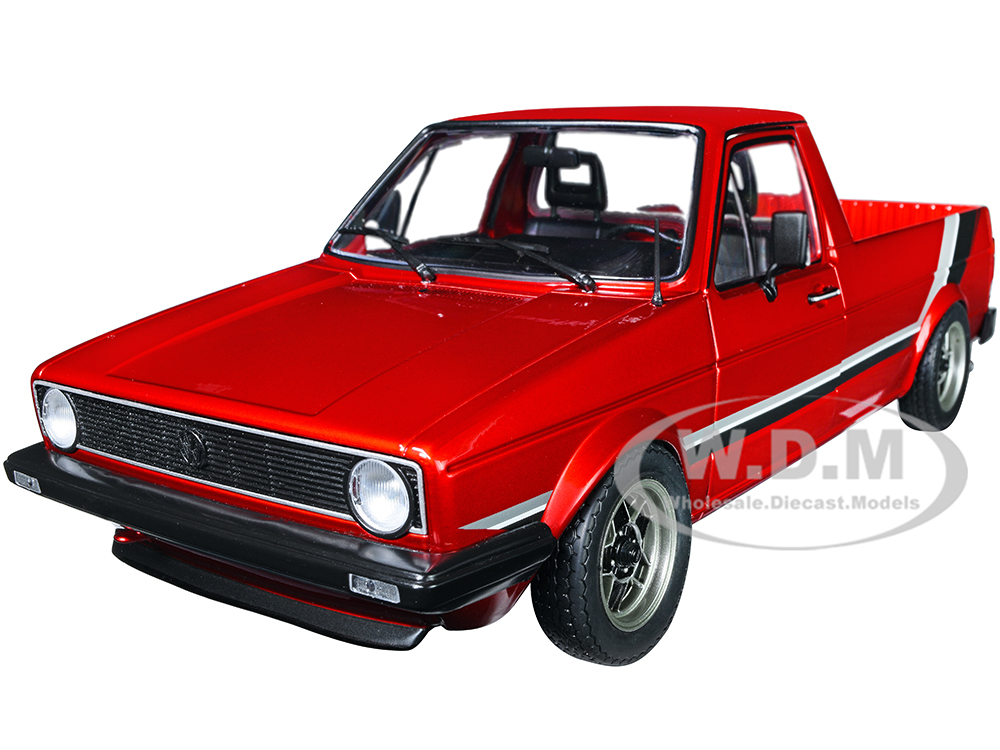 1982 Volkswagen MK1 Pickup Truck Custom Red Metallic with Stripes 1/18 Diecast Model Car by Solido