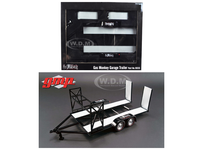 Tandem Car Trailer With Tire Rack Gas Monkey Garage 1/18 Diecast Model By Gmp