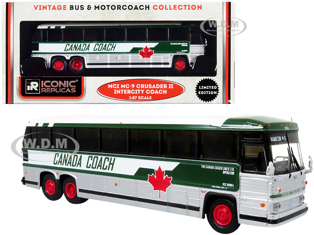 1980 MCI MC-9 Crusader II Intercity Coach Bus "Hamilton via 8" "Canada Coach" "Vintage Bus &amp; Motorcoach Collection" 1/87 (HO) Diecast Model by Ic