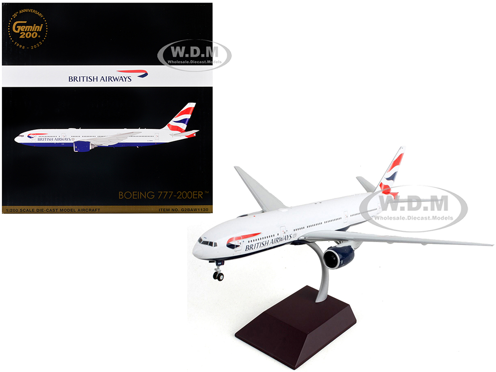 Boeing 777-200ER Commercial Aircraft British Airways White with Striped Tail Gemini 200 Series 1/200 Diecast Model Airplane by GeminiJets