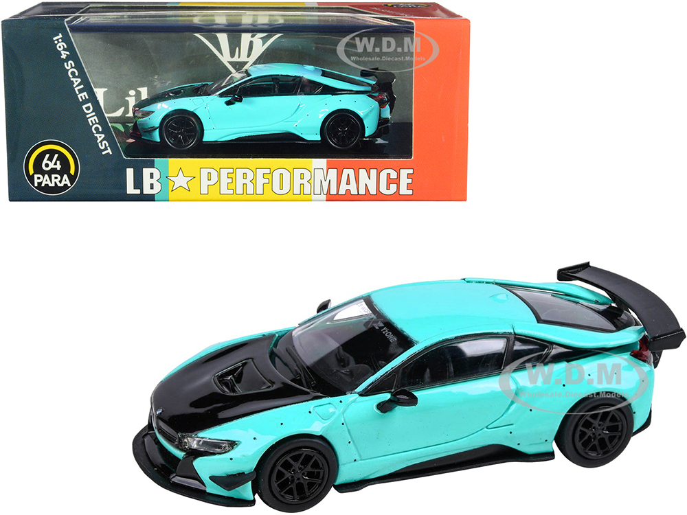 BMW I8 Liberty Walk Peppermint Green With Black Hood LB Performance Series 1/64 Diecast Model Car By Paragon Models