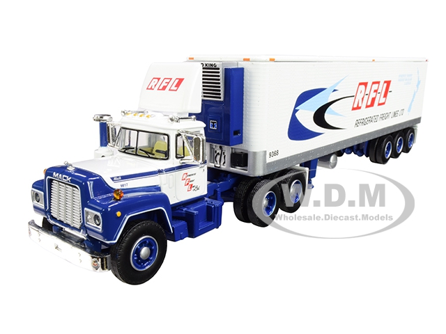 Image of Mack R Day Cab with 40 Vintage Reefer Refrigerated Tri-Axle Trailer "RFL Refrigerated Freight Lines Ltd" 31th in a "Fallen Flag Series" 1/64 Diecast