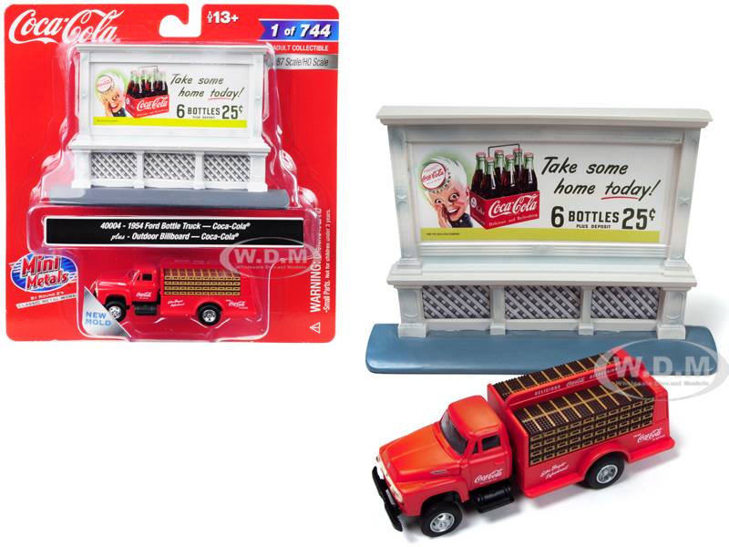 Image of 1954 Ford Bottle Truck "Coca-Cola" with Outdoor Billboard "Coca-Cola" 1/87 (HO) Scale Model by Classic Metal Works