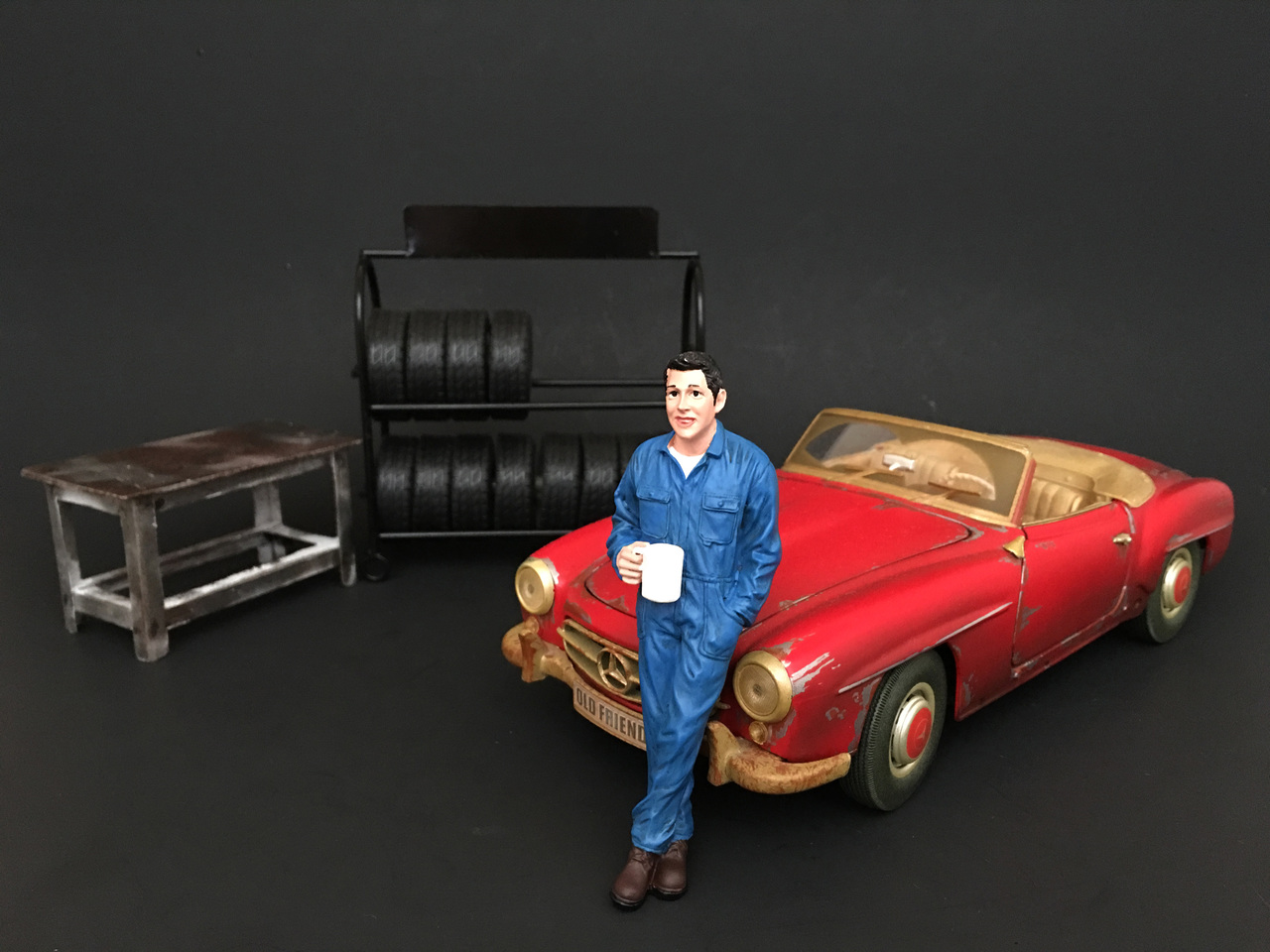 Mechanic Larry Taking Break Figure For 118 Scale Models by American Diorama