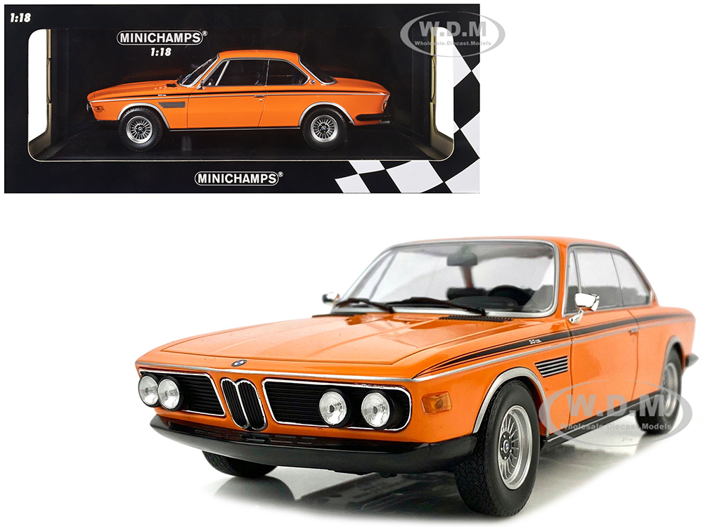 1971 BMW 3.0 CSL Orange with Black Stripes Limited Edition to 600 pieces Worldwide 1/18 Diecast Model Car by Minichamps