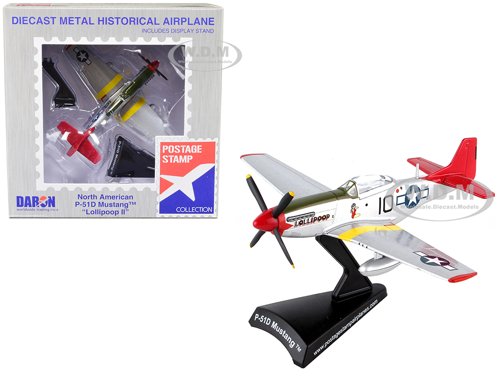 North American P-51D Mustang Fighter Aircraft 10 "Tuskegee" "Lollipoop" United States Army Air Force 1/100 Diecast Model Airplane by Postage Stamp