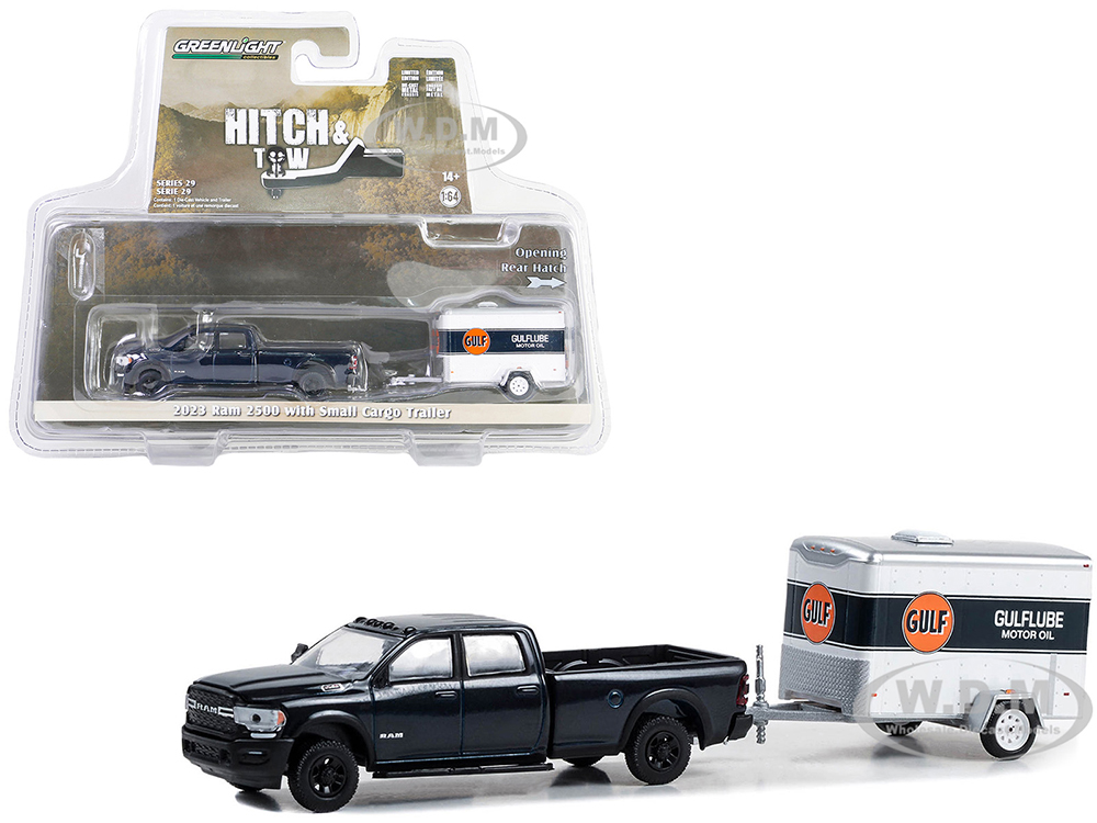 2023 Ram 2500 Pickup Truck Dark Blue Metallic and Small Cargo Trailer 