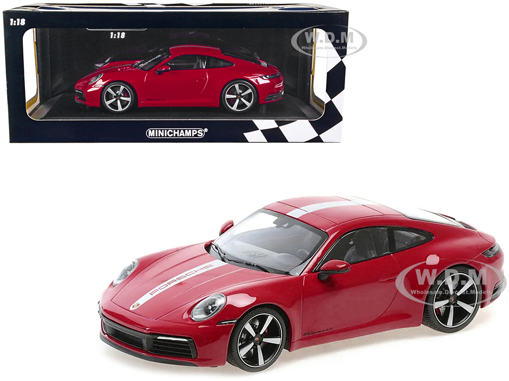 2019 Porsche 911 Carrera 4S Carmine Red with Silver Stripe Limited Edition to 600 pieces Worldwide 1/18 Diecast Model Car by Minichamps