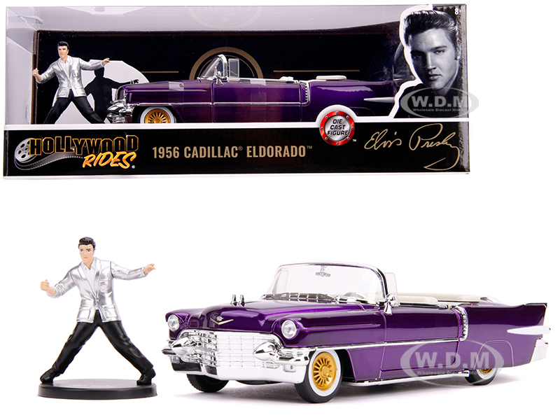 1956 Cadillac Eldorado Convertible Purple with Elvis Presley Diecast Figurine 1/24 Diecast Model Car by Jada