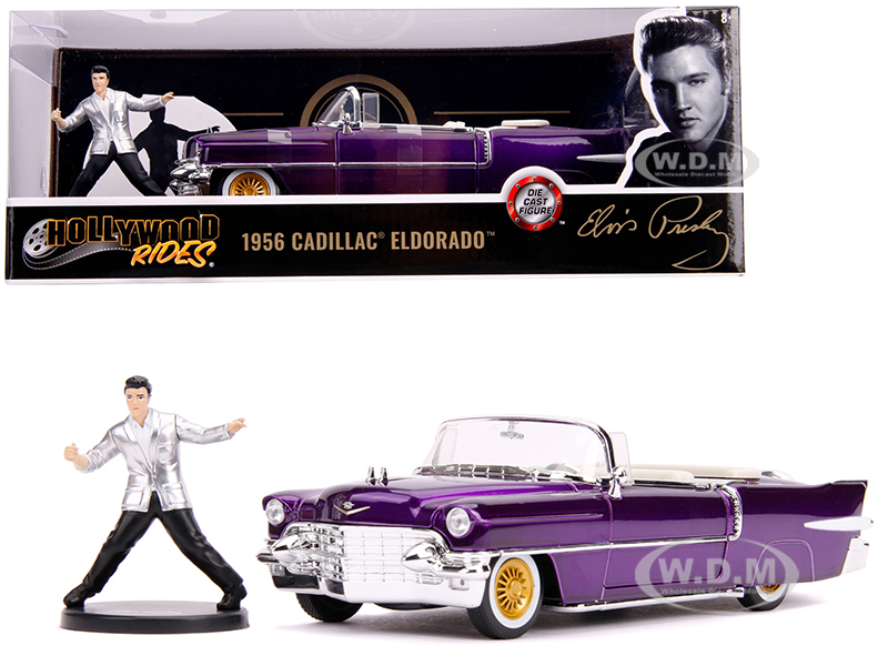 Image of 1956 Cadillac Eldorado Convertible Purple with Elvis Presley Diecast Figurine 1/24 Diecast Model Car by Jada