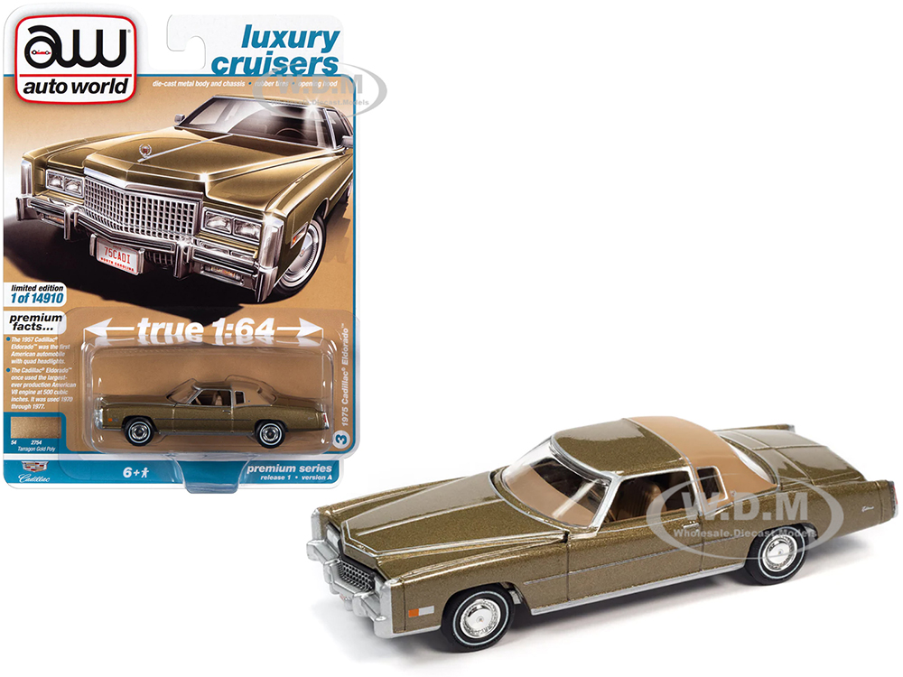 1975 Cadillac Eldorado Tarragon Gold Metallic with Rear Section of Roof Sandalwood Tan Luxury Cruisers Limited Edition to 14910 pieces Worldwide 1/64 Diecast Model Car by Auto World