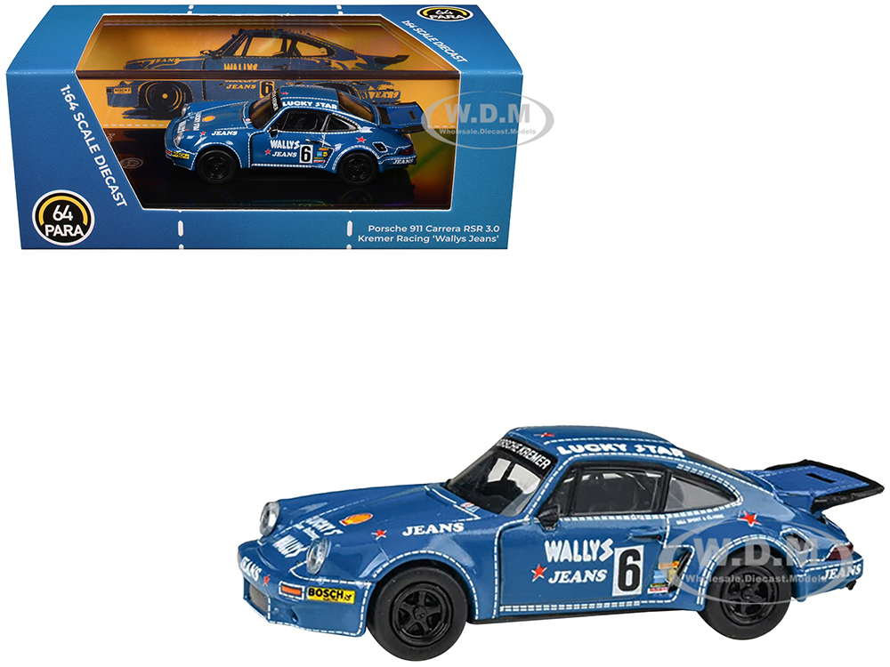 1975 Porsche 911 Carrera RSR 3.0 #6 Kremer Racing - Wallys Jeans Blue 1/64 Diecast Model Car by Paragon Models