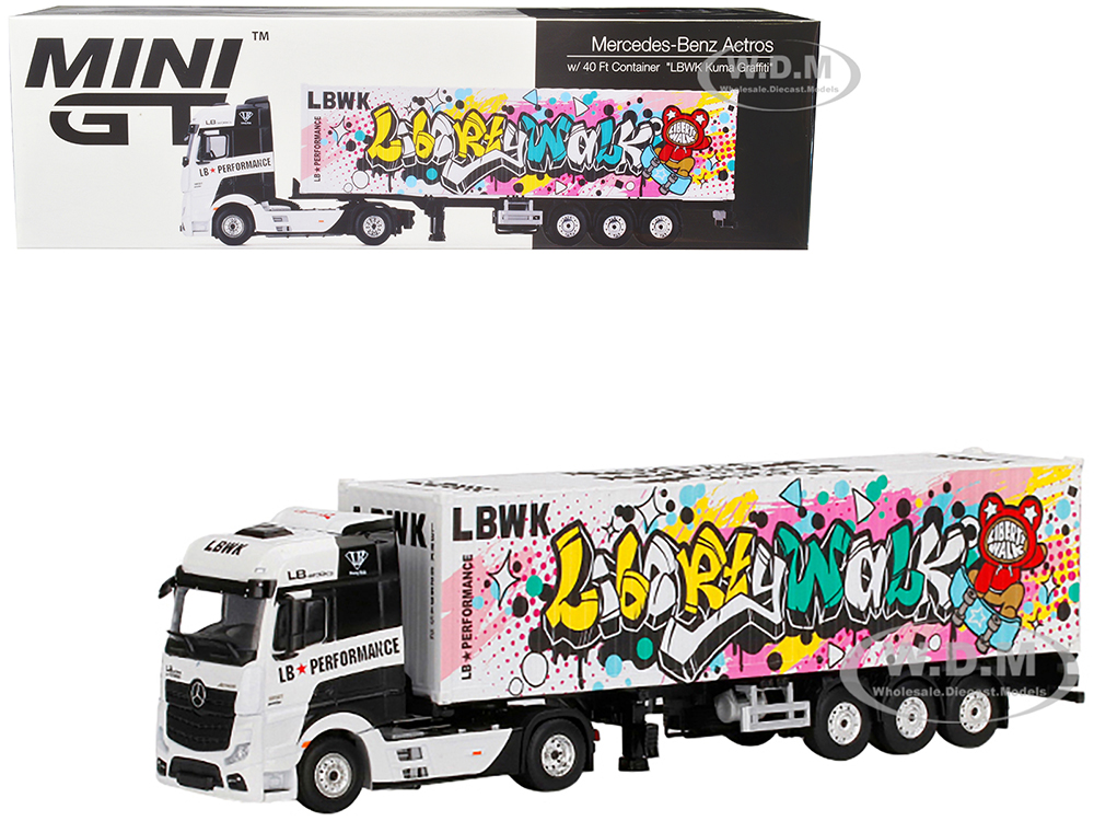 Mercedes Benz Actros with 40 Container "LBWK Kuma Graffiti" White with Graphics 1/64 Diecast Model by True Scale Miniatures