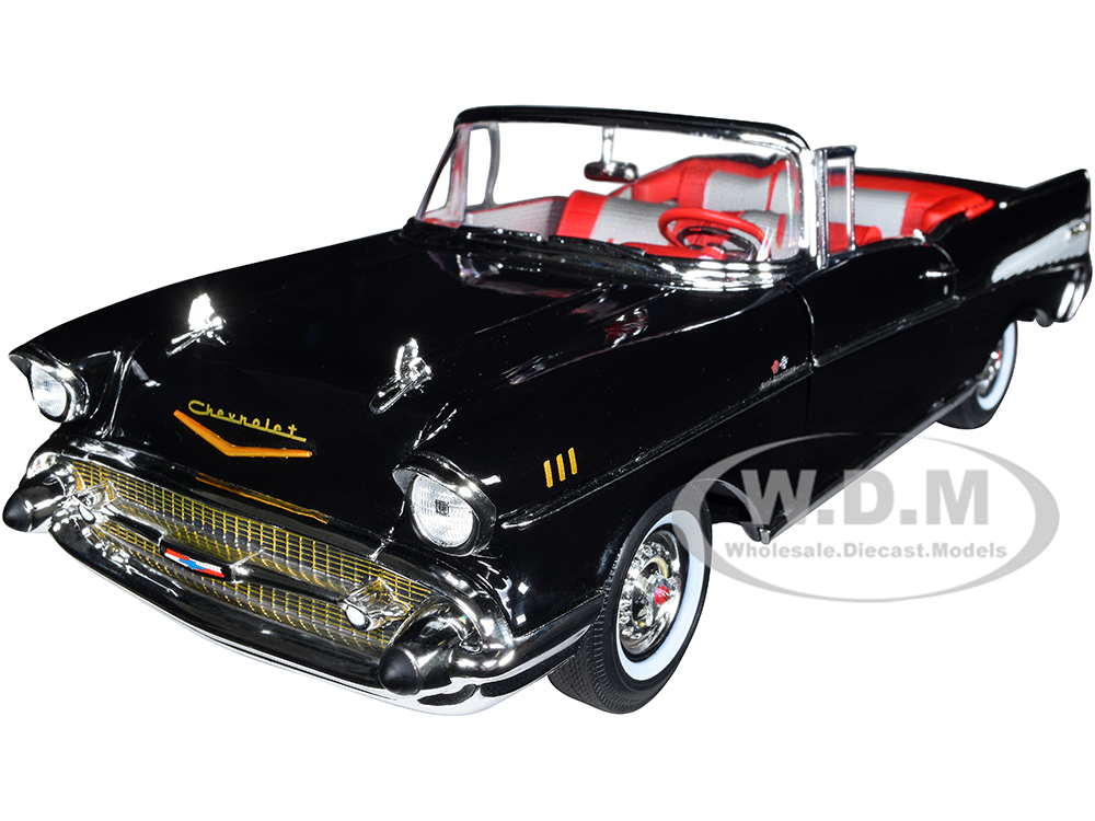 1957 Chevrolet Bel Air Convertible Onyx Black James Bond 007 Dr. No (1962) Movie 60 Years of Bond Series 1/18 Diecast Model Car by Auto World