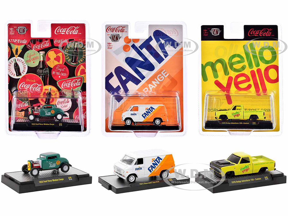 "Sodas" Set of 3 pieces Release 40 Limited Edition to 9250 pieces Worldwide 1/64 Diecast Model Cars by M2 Machines