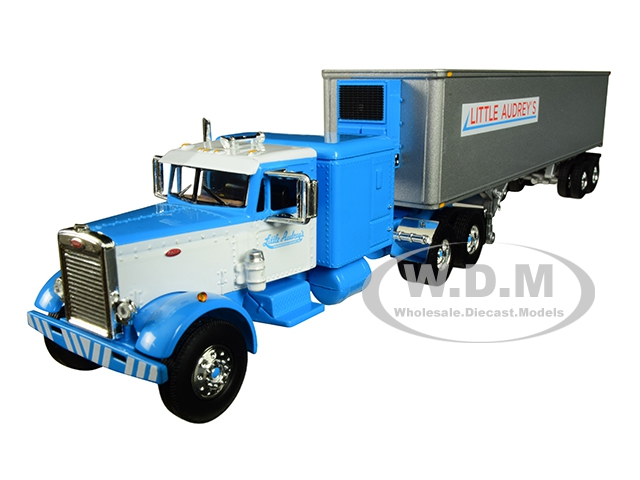 Image of Peterbilt 351 Long Frame with 63" Sleeper Bunk and 40 Vintage (Reefer) Refrigerated Trailer "Little Audreys Transportation" Blue and White 26th in a
