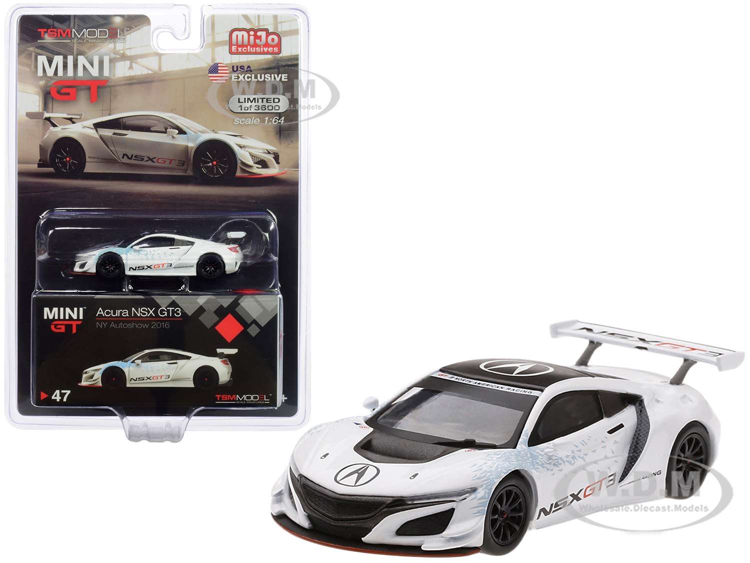 Acura NSX GT3 White "New York Auto Show 2016" Limited Edition to 3600 pieces Worldwide 1/64 Diecast Model Car by True Scale Miniatures
