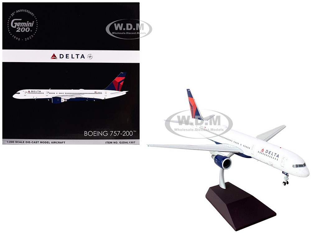 Boeing 757-200 Commercial Aircraft Delta Air Lines (N683DA) White with Red and Blue Tail Gemini 200 Series 1/200 Diecast Model Airplane by GeminiJets