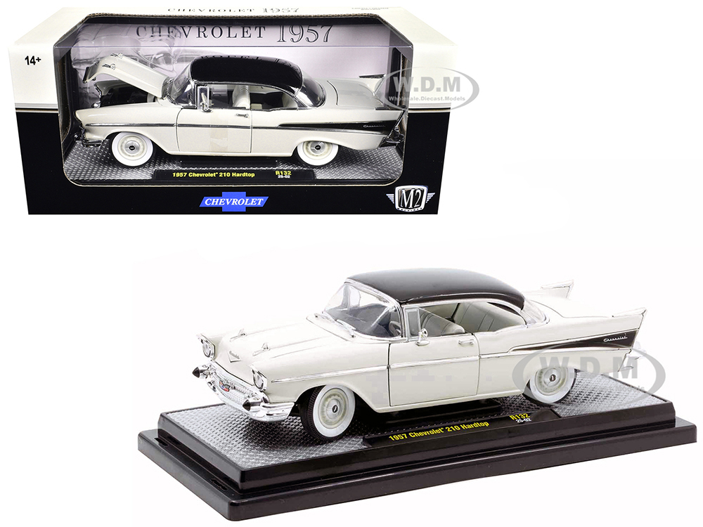1957 Chevrolet 210 Hardtop White with a Black Top and White and Black Interior Limited Edition to 6650 pieces Worldwide 1/24 Diecast Model Car by M2
