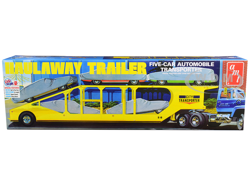 Skill 3 Model Kit Haulaway Trailer Five-Car Automobile Transporter 1/25 Scale Model By AMT