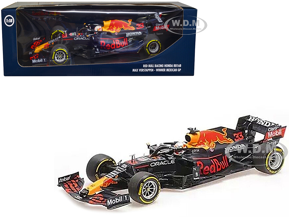 Honda Red Bull Racing RB16B 33 Max Verstappen "Oracle" Winner F1 Formula One Mexico GP (2021) with Driver Limited Edition to 1108 pieces Worldwide 1/
