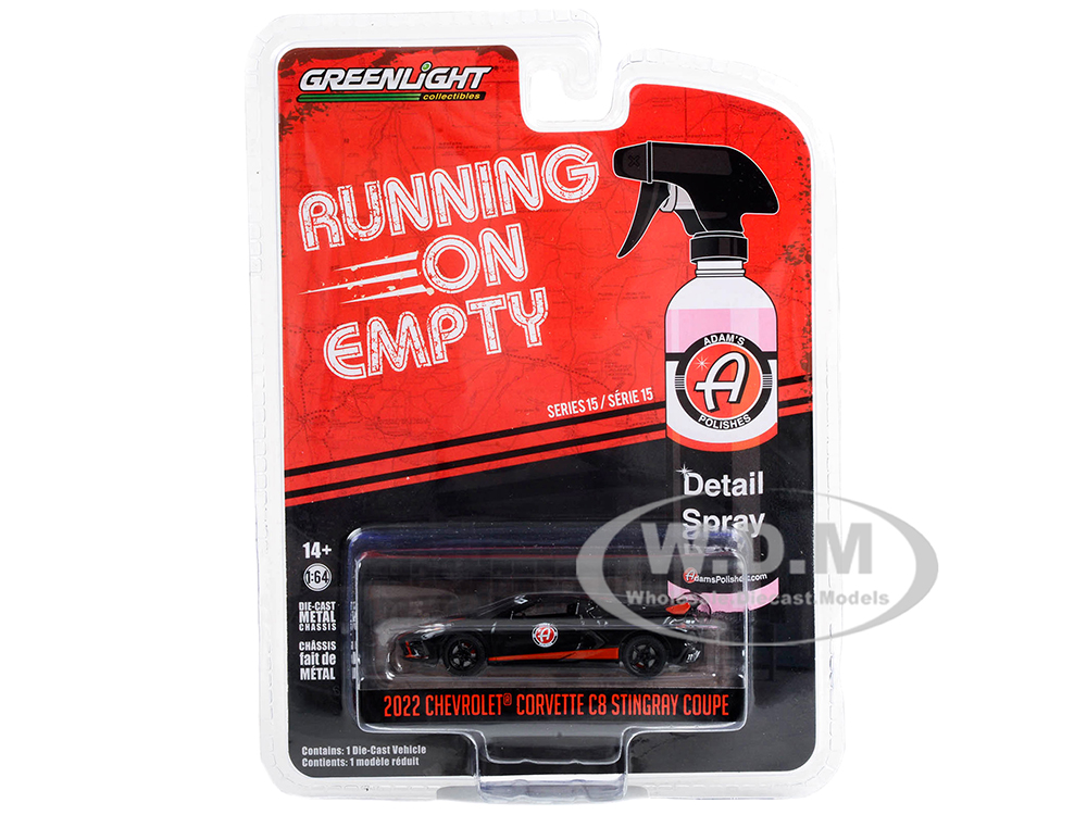 2022 Chevrolet Corvette C8 Stingray Coupe Black with Red Stripes Adams Polishes Running on Empty Series 15 1/64 Diecast Model Car by Greenlight
