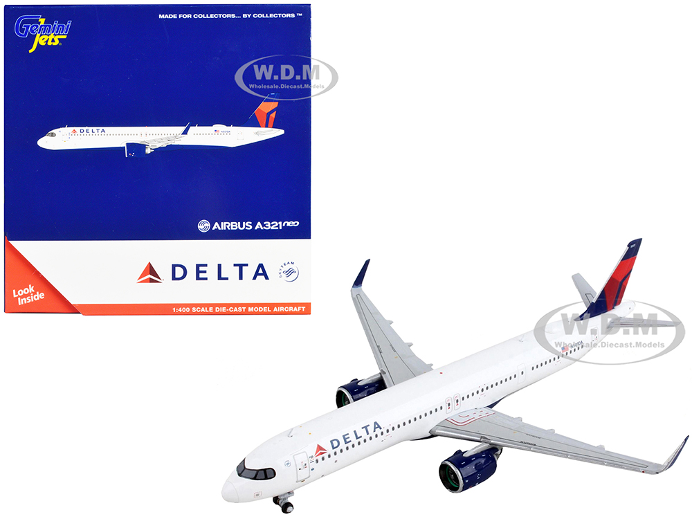 Airbus A321neo Commercial Aircraft Delta Air Lines White with Blue Tail 1/400 Diecast Model Airplane by GeminiJets