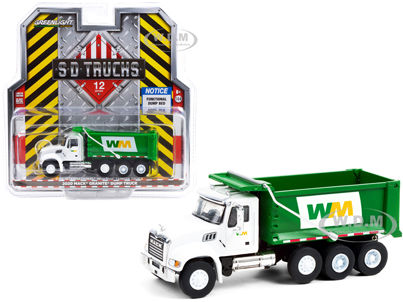 2020 Mack Granite Dump Truck White and Green "Waste Management" "S.D. Trucks" Series 12 1/64 Diecast Model by Greenlight