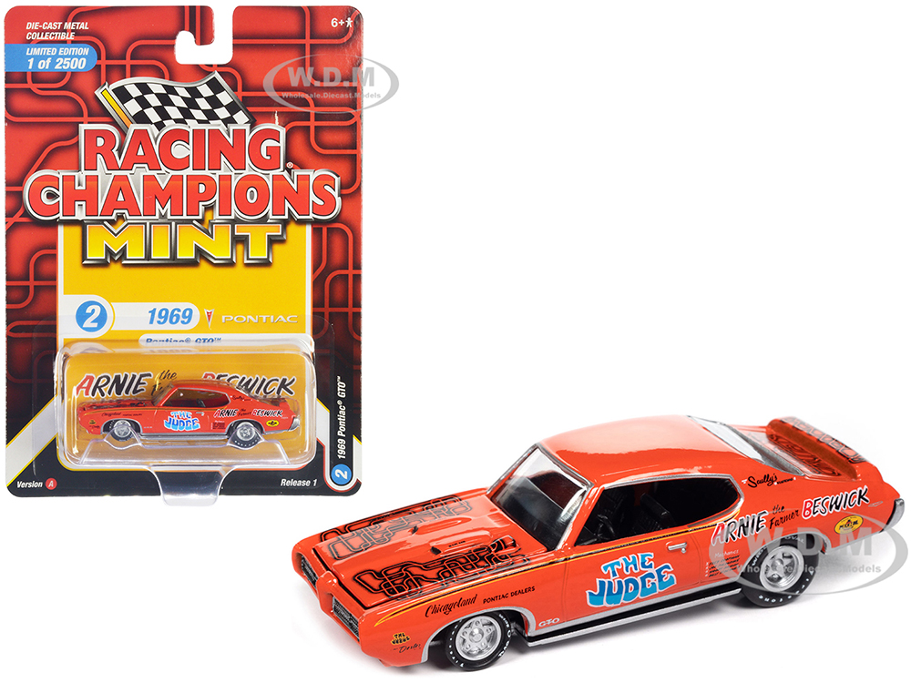 1969 Pontiac GTO Orange With Graphics The Judge - Arnie The Farmer Beswick Racing Champions Mint 2023 Release 1 Limited Edition To 2500 Pieces Wo