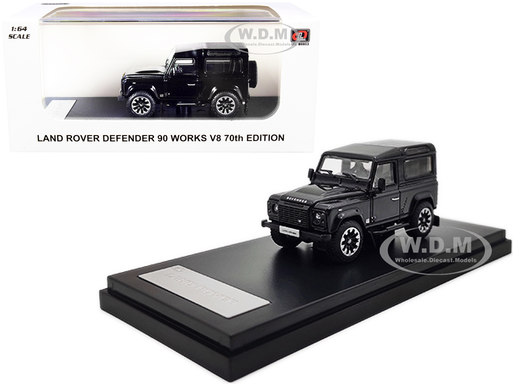 Land Rover Defender 90 Works V8 Black Metallic "70th Edition" 1/64 Diecast Model Car by LCD Models