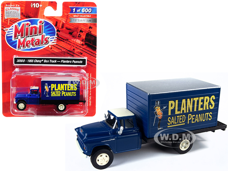 1955 Chevrolet Box Truck "planters Peanuts" Dark Blue 1/87 (ho) Scale Model By Classic Metal Works