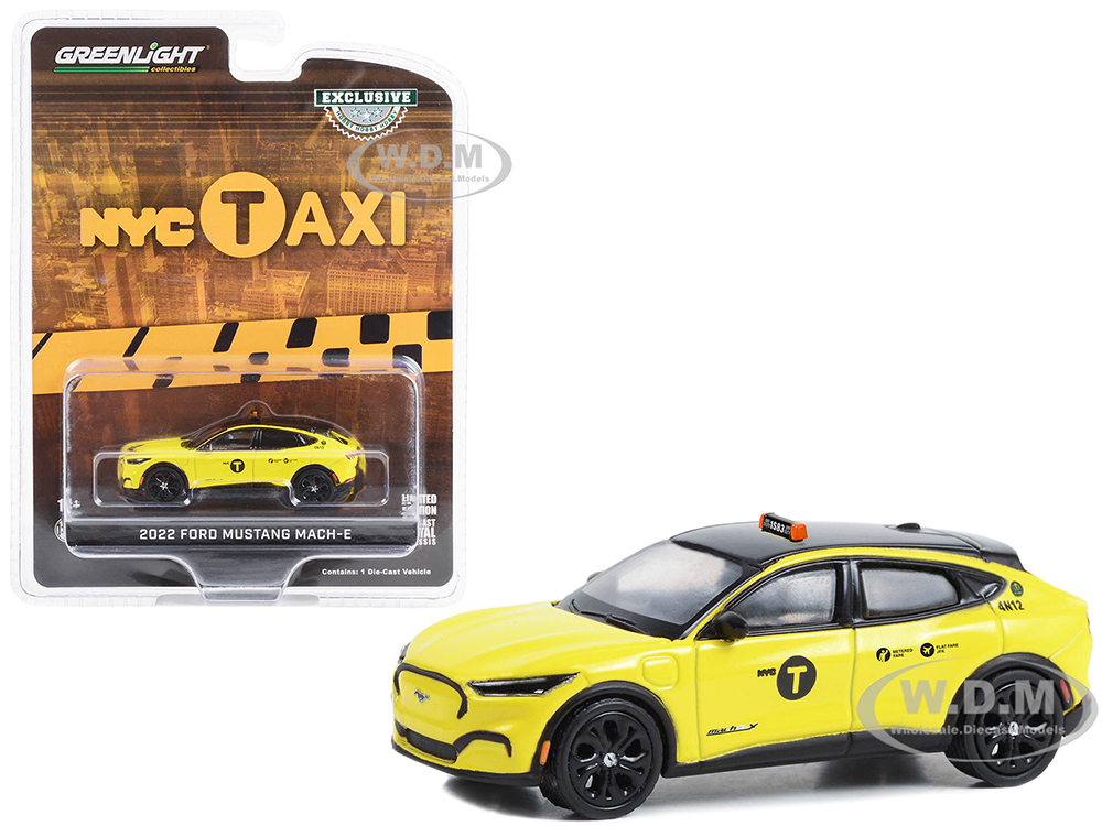 2022 Ford Mustang Mach-E Yellow with Black Top NYC Taxi Hobby Exclusive Series 1/64 Diecast Model Car by Greenlight